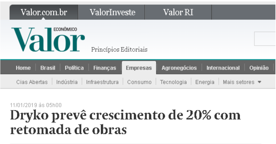 DRYKO IS NEWS IN THE VALOR ECONÔMICO JOURNAL.